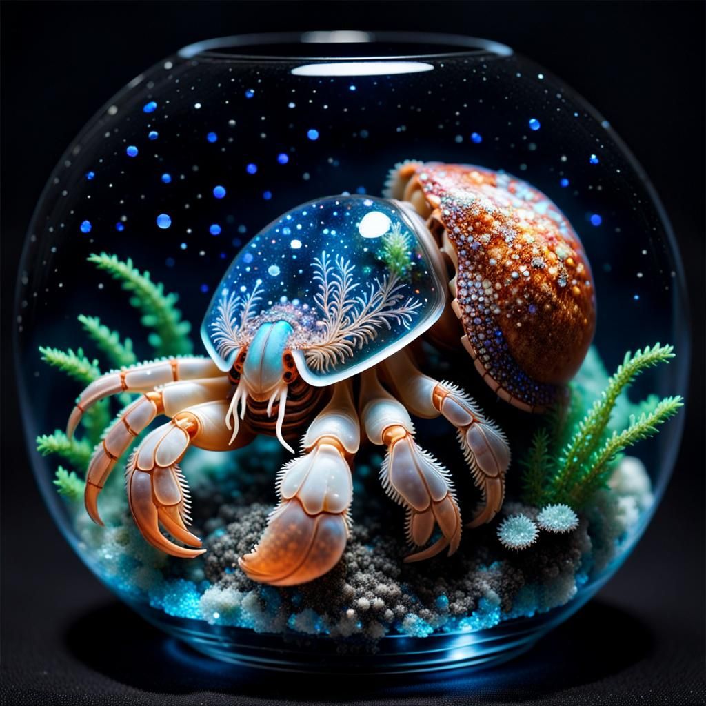 Bioluminescent Hermit Crab in Glass Shell