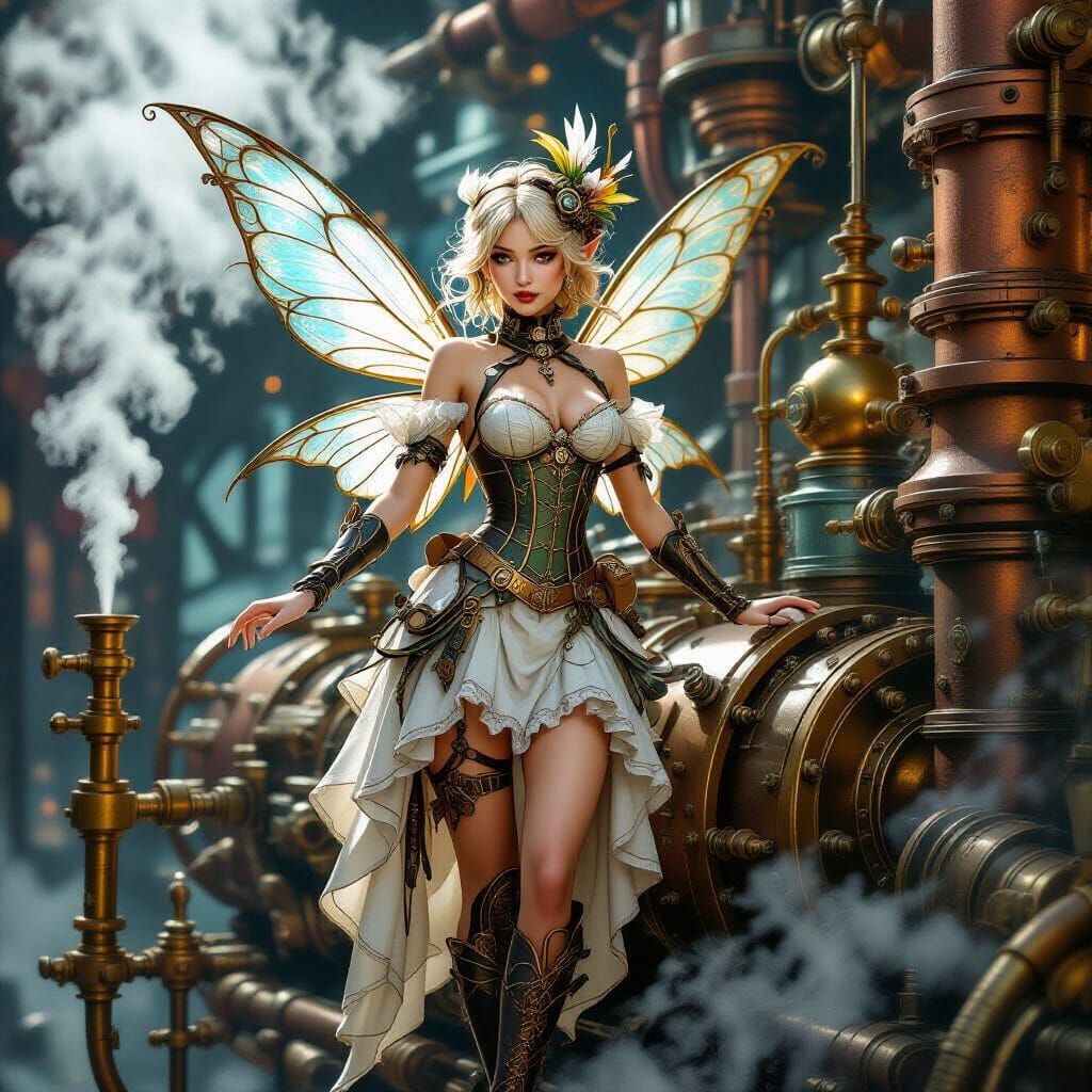 Steampunk Fairy with Vintage Engine