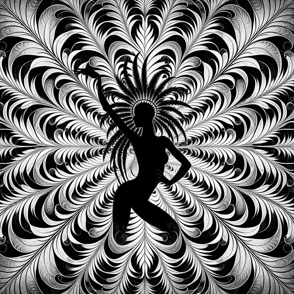 Tribal Dancer Silhouette in DaVinci Style with Fractal Leave...
