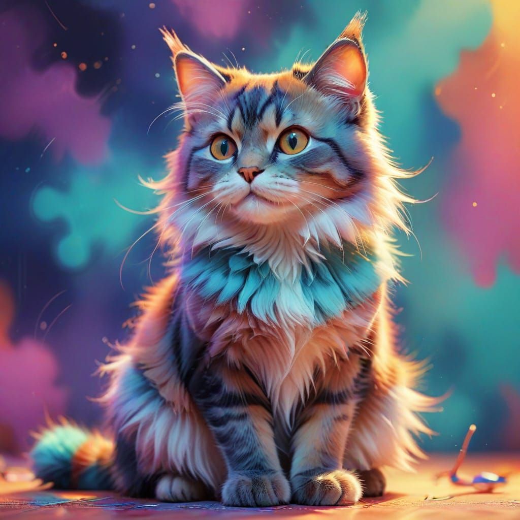 Vibrant Comic Book Cat in Pastel Digital Art