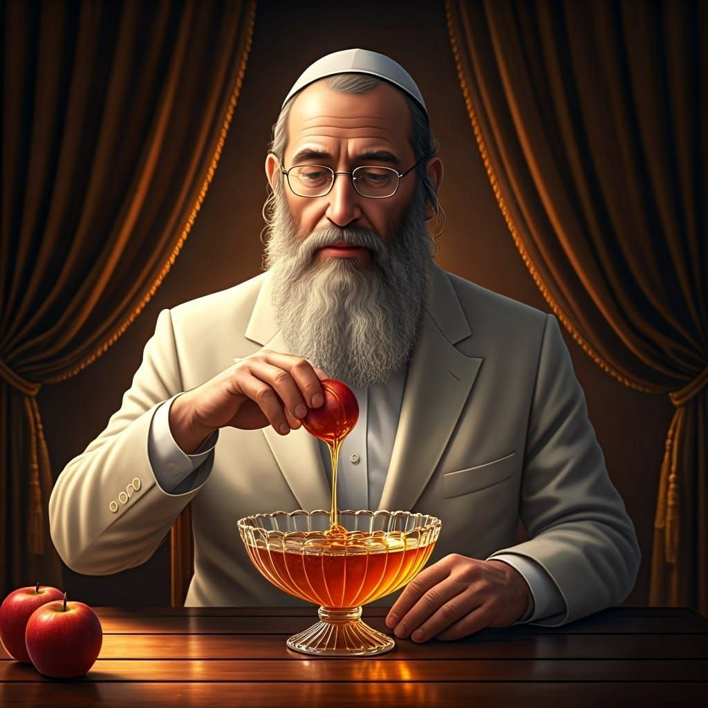 Orthodox Jew Dipping Apple in Honey, Anime Style