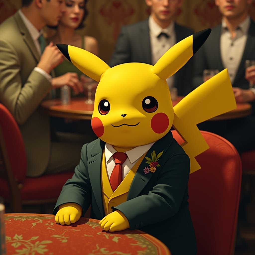 Pikachu in 1920s Speakeasy, Art Nouveau Style