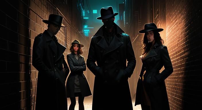 Noir Detectives in a Neon-Lit Alleyway
