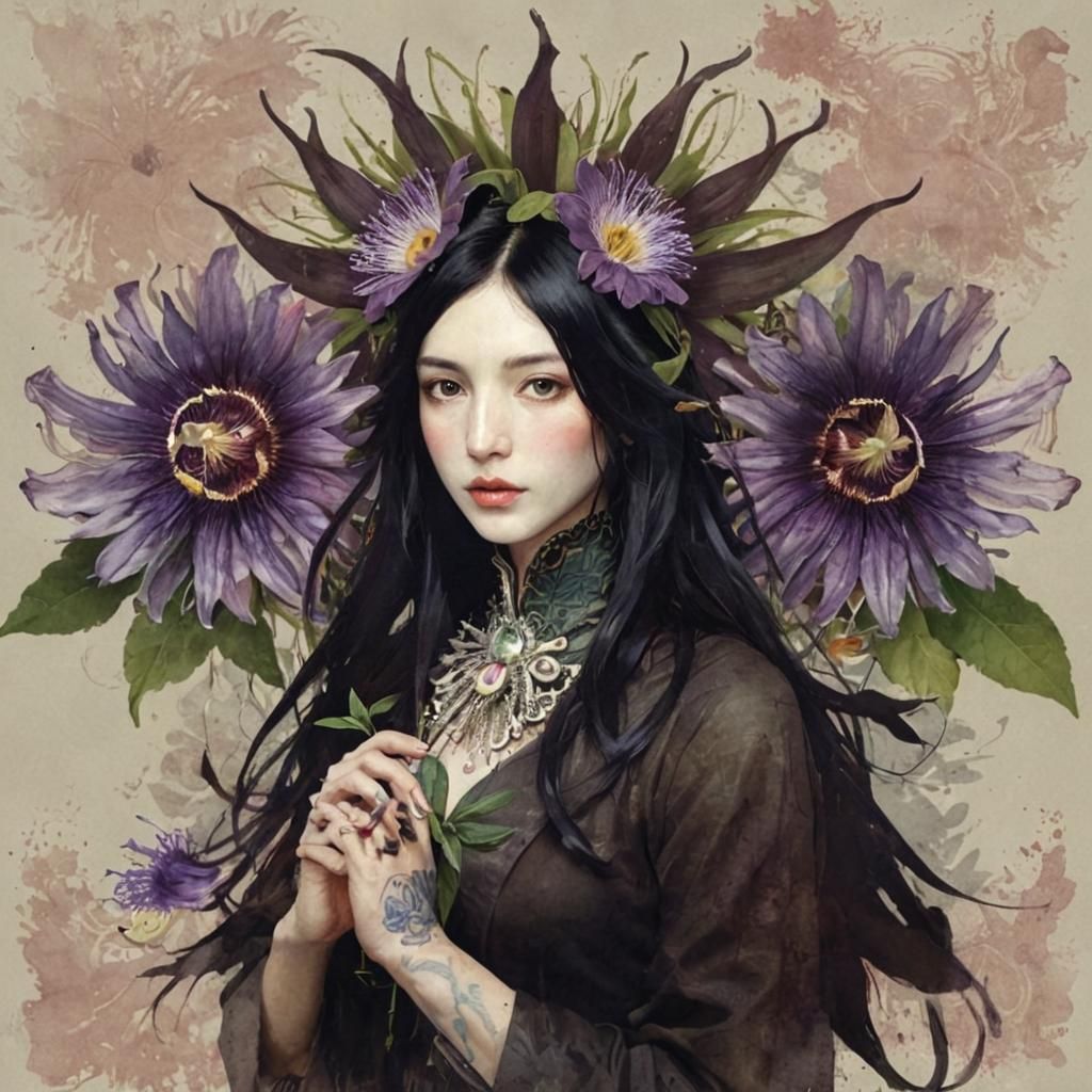 Colorful Passion Flower Watercolor Painting