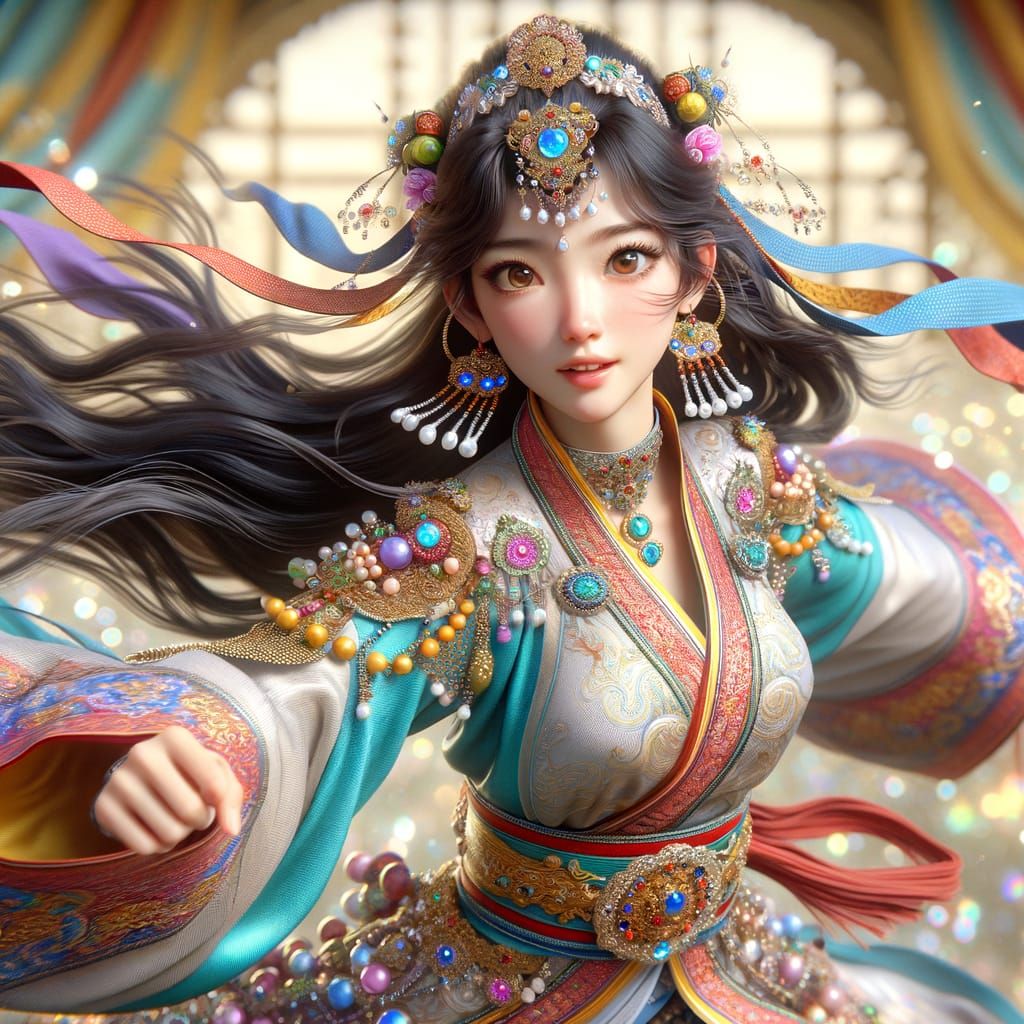 Mongolian Princess in Vibrant Traditional Costume