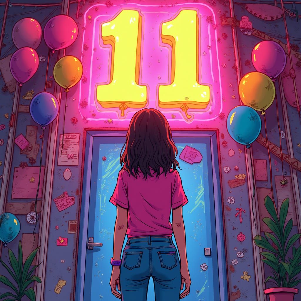 Vibrant Birthday Girl in Neon Escape Room