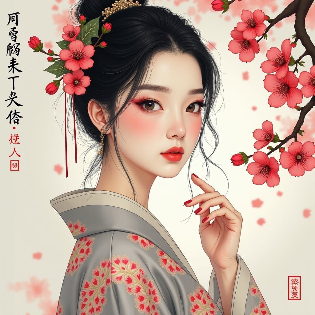 Serene Woman in Traditional Chinese Splash Painting