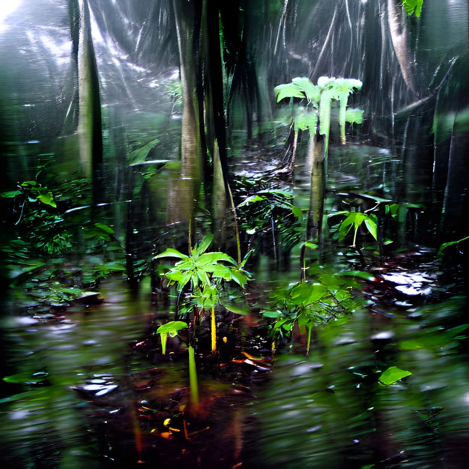 Lush Amazonian Undergrowth After Rain
