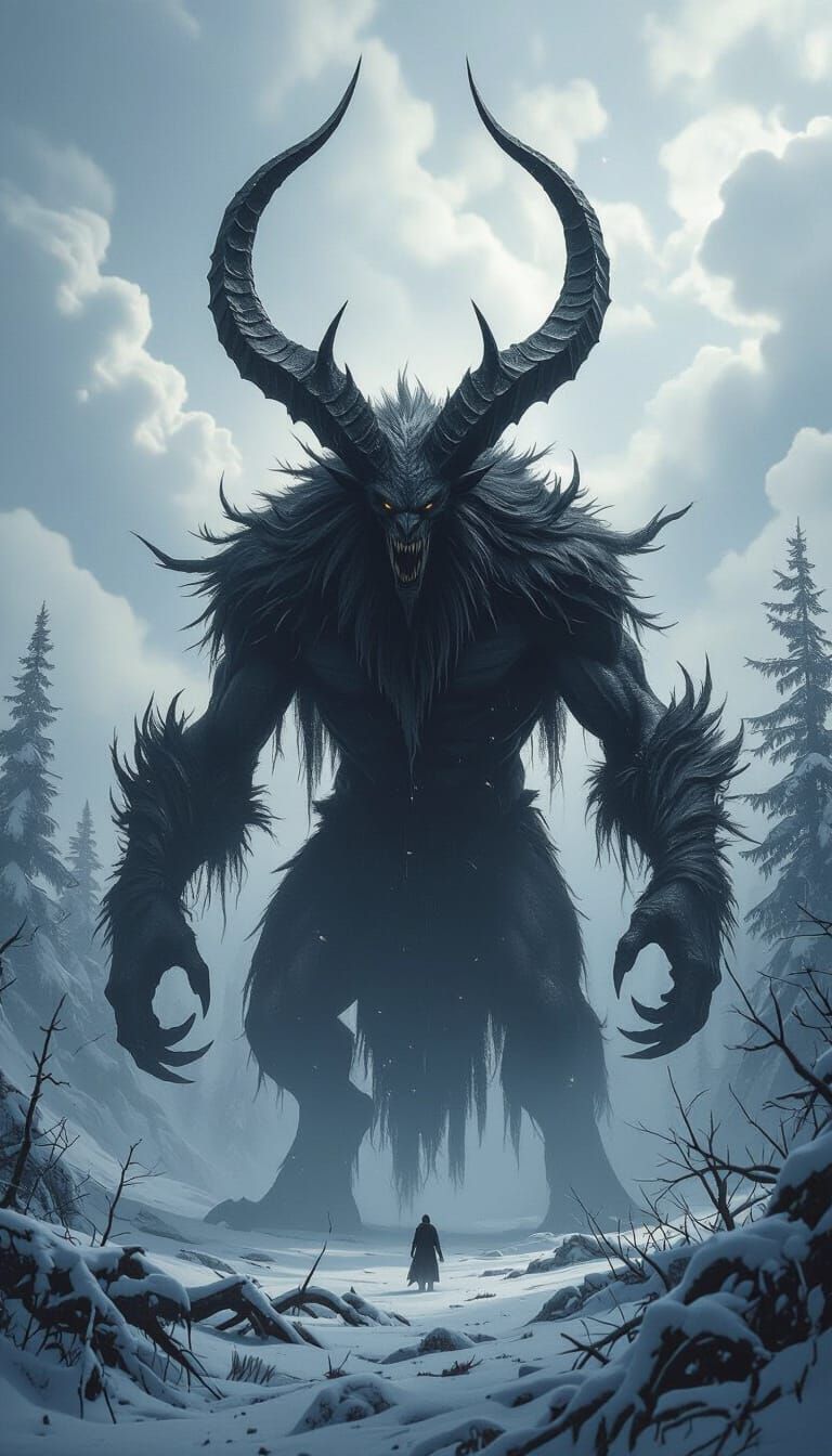 Demonic Creature in Frostbitten Alpine Wasteland