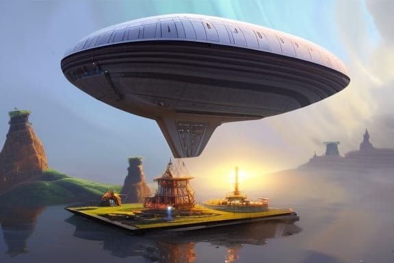 Solarpunk Wizard Tower on Floating Island Airship