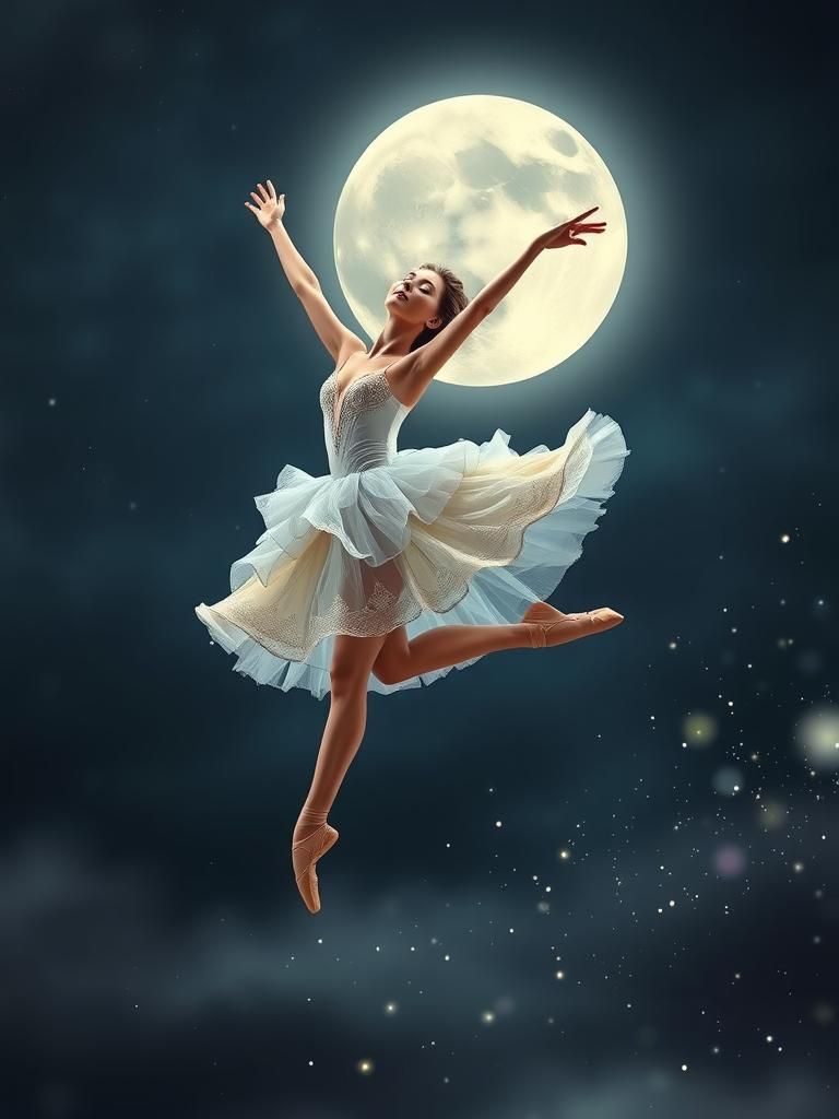Magical Ballerina's Gracious Leap Under Moonlight