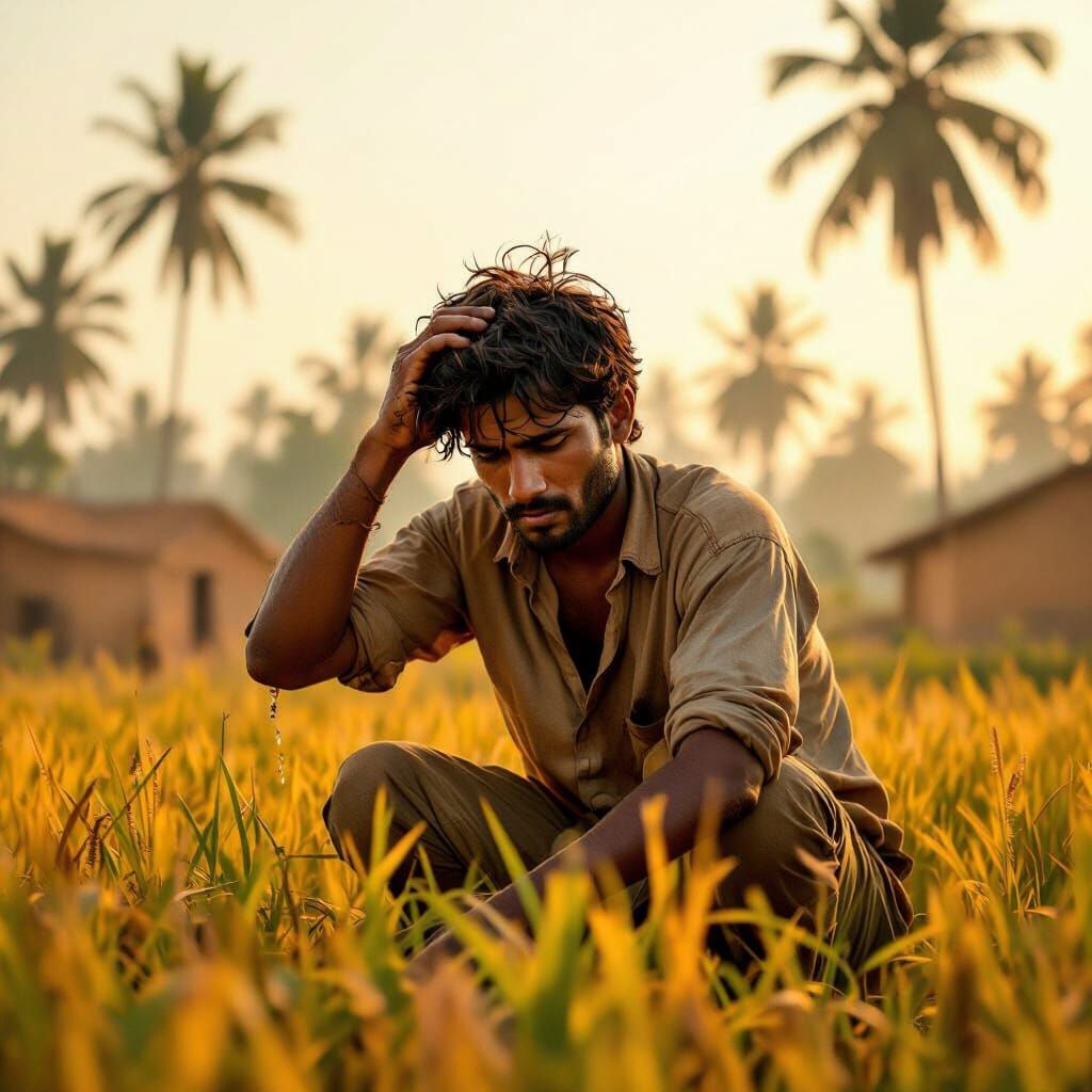 Indian Field Worker in Golden Sunlight