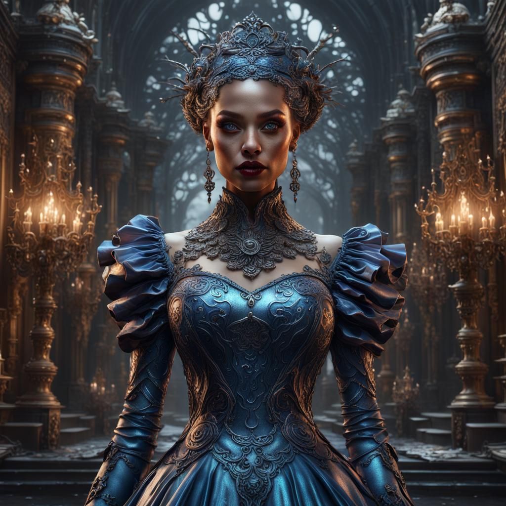 Metal Liquid Dress: Detailed Fantasy Art