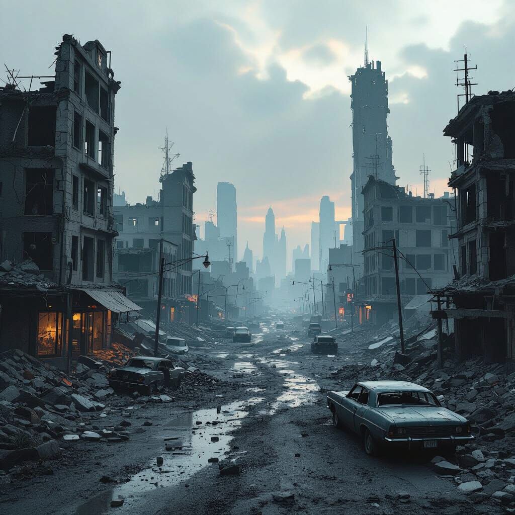 Post-Apocalyptic Cityscape in Hyper-Realistic Style