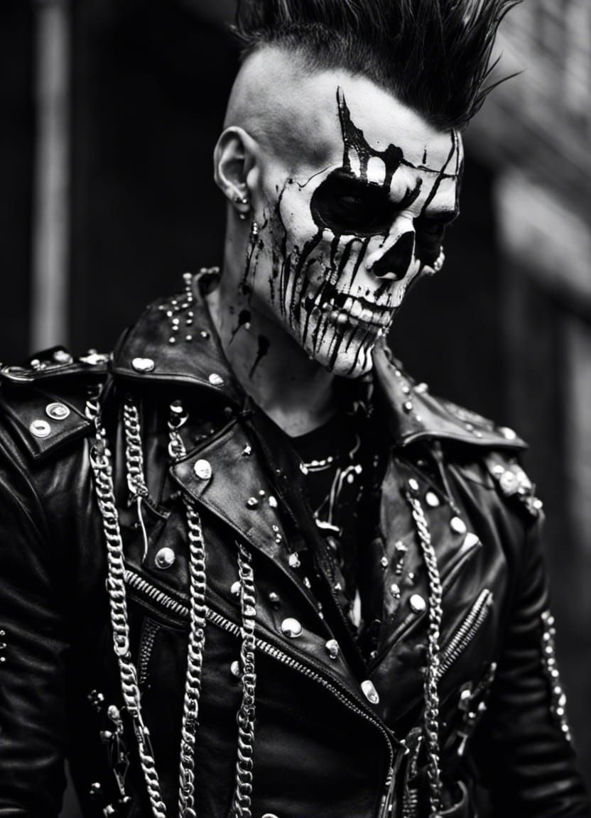 Gory Punk Rocker in High Contrast B&W