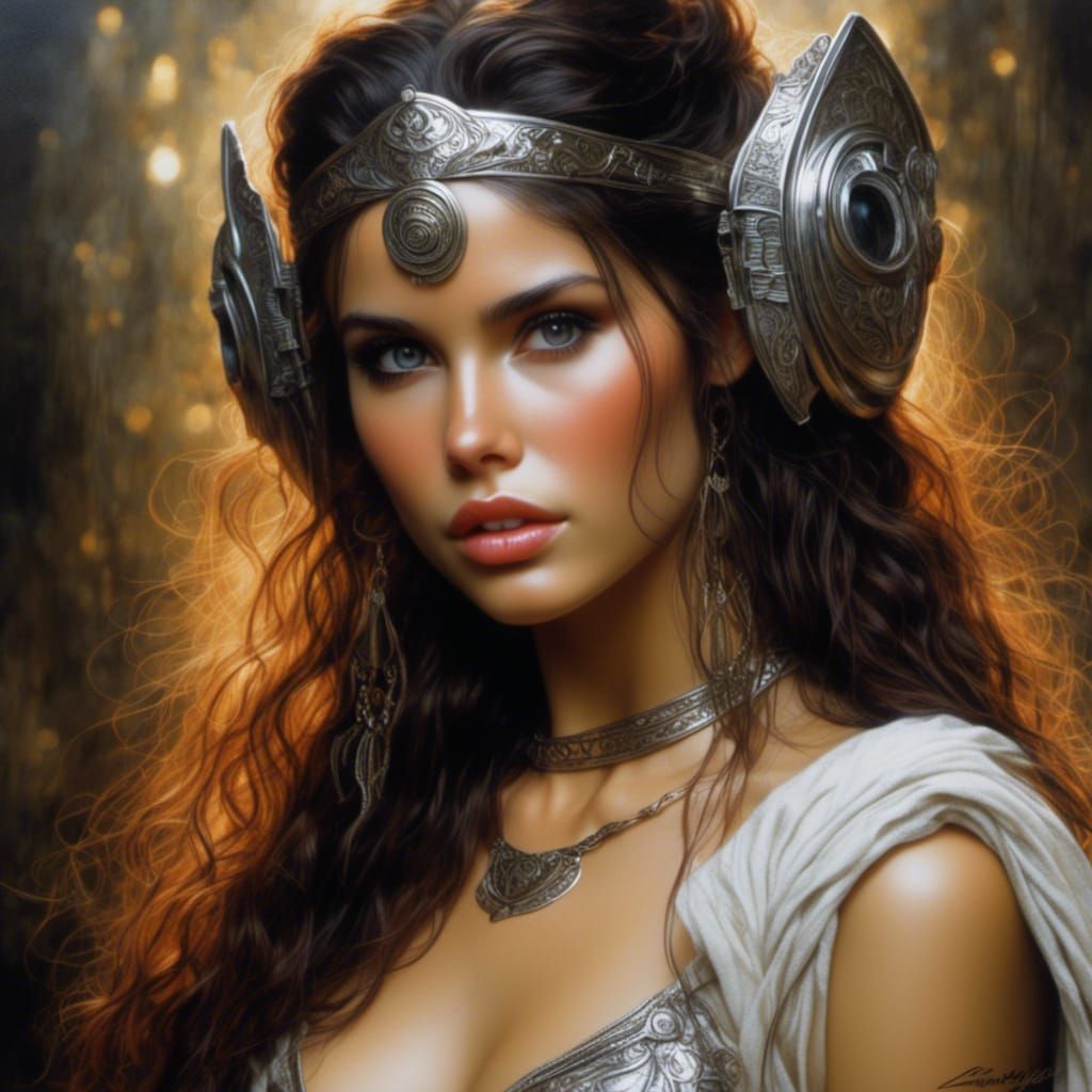 Hyperrealistic Princess Leia Portrait in Metal Bikini