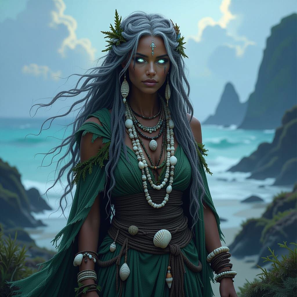 Mystical Island Seer in Dark Fantasy Style