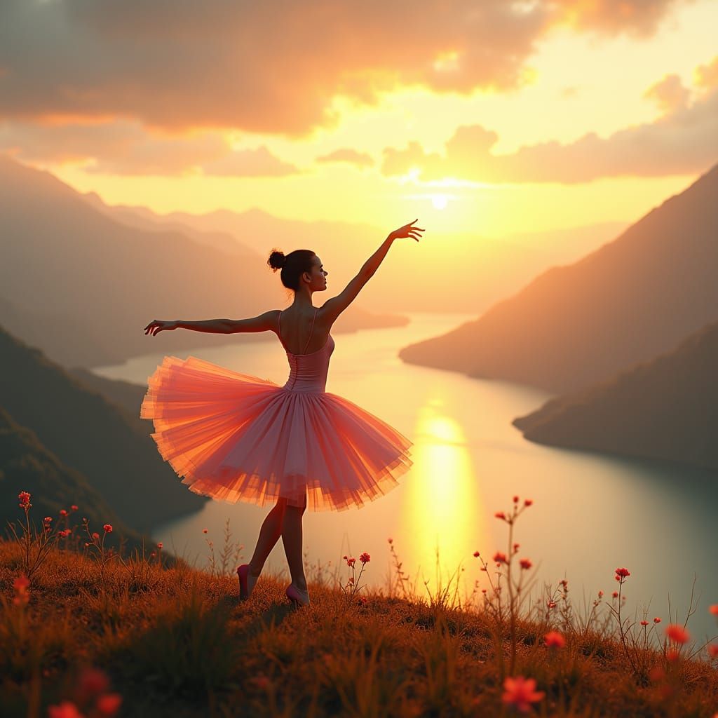 Ballerina Pirouette at Sunset: Matte Painting