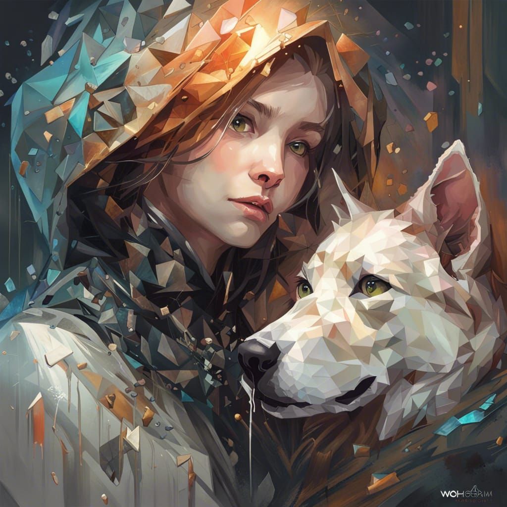 Fantasy Polygon Art: Cat and Dog in Mosaic Paint