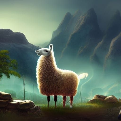 Pajama Llama Drama in Detailed Matte Painting Style