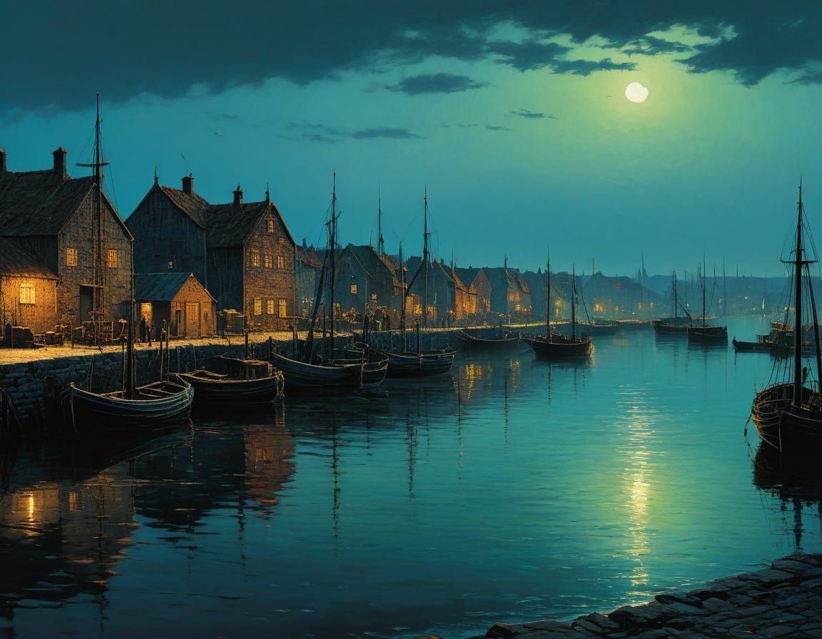 Danish Fishing Harbor Evening Light