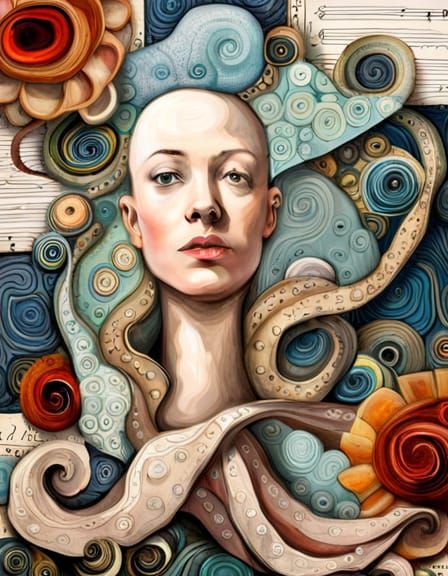 Albino Octopus Mixed-Media Collage in 3D