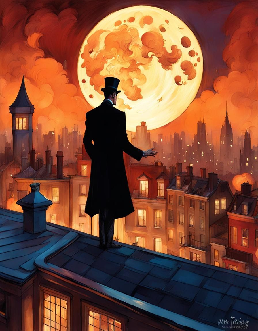 Vintage Magician Performs Dark Ritual Under Moonlight