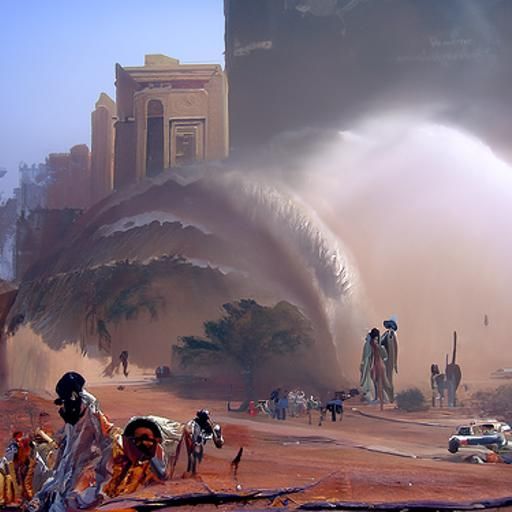 Sandstorm Rages in Khartoum as Oil Painting