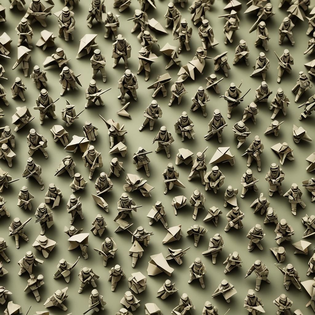 Origami Army Papercraft in Soft Focus