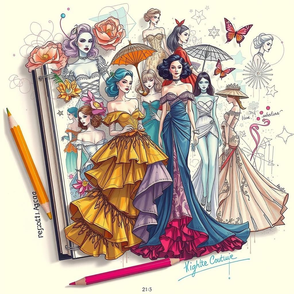 Futuristic Fashion Designs in Digital Sketchbook Art