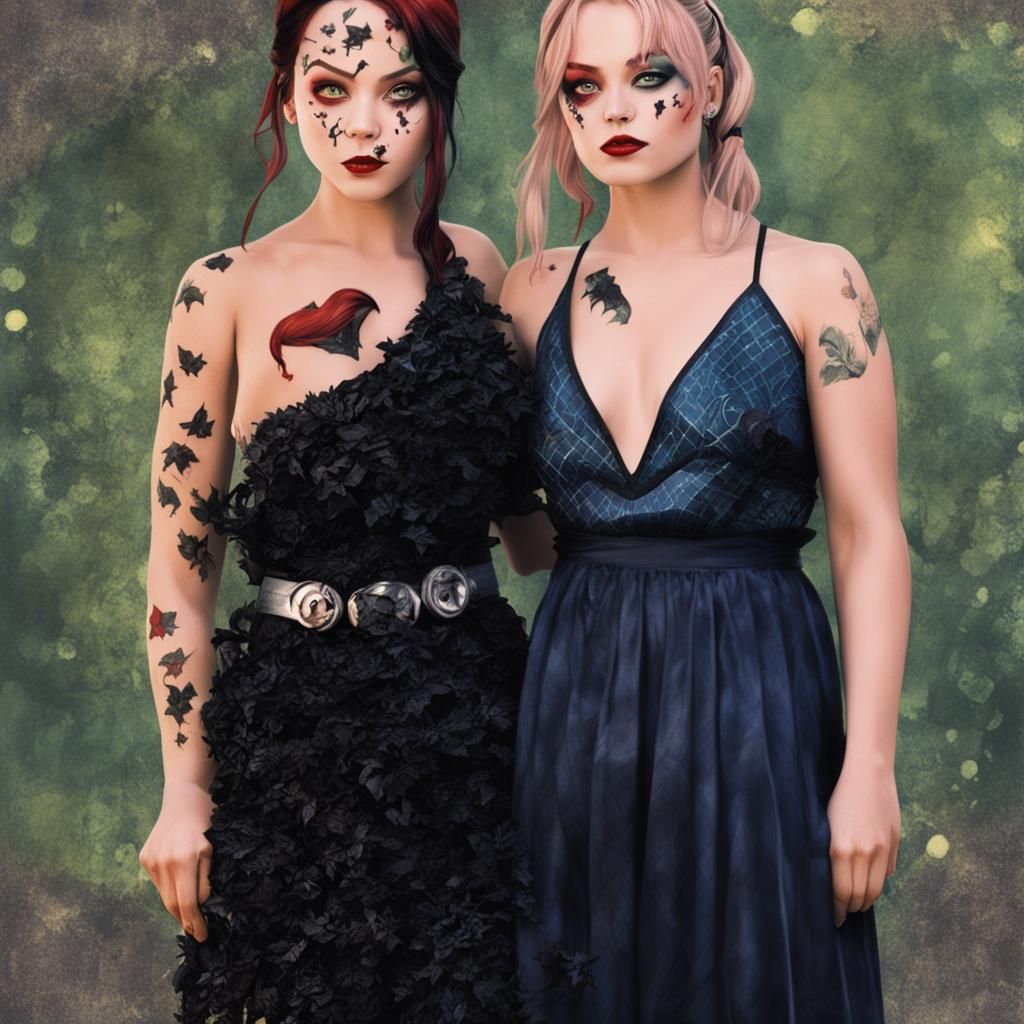 Poison Ivy and Harley Quinn in Comic Book Style