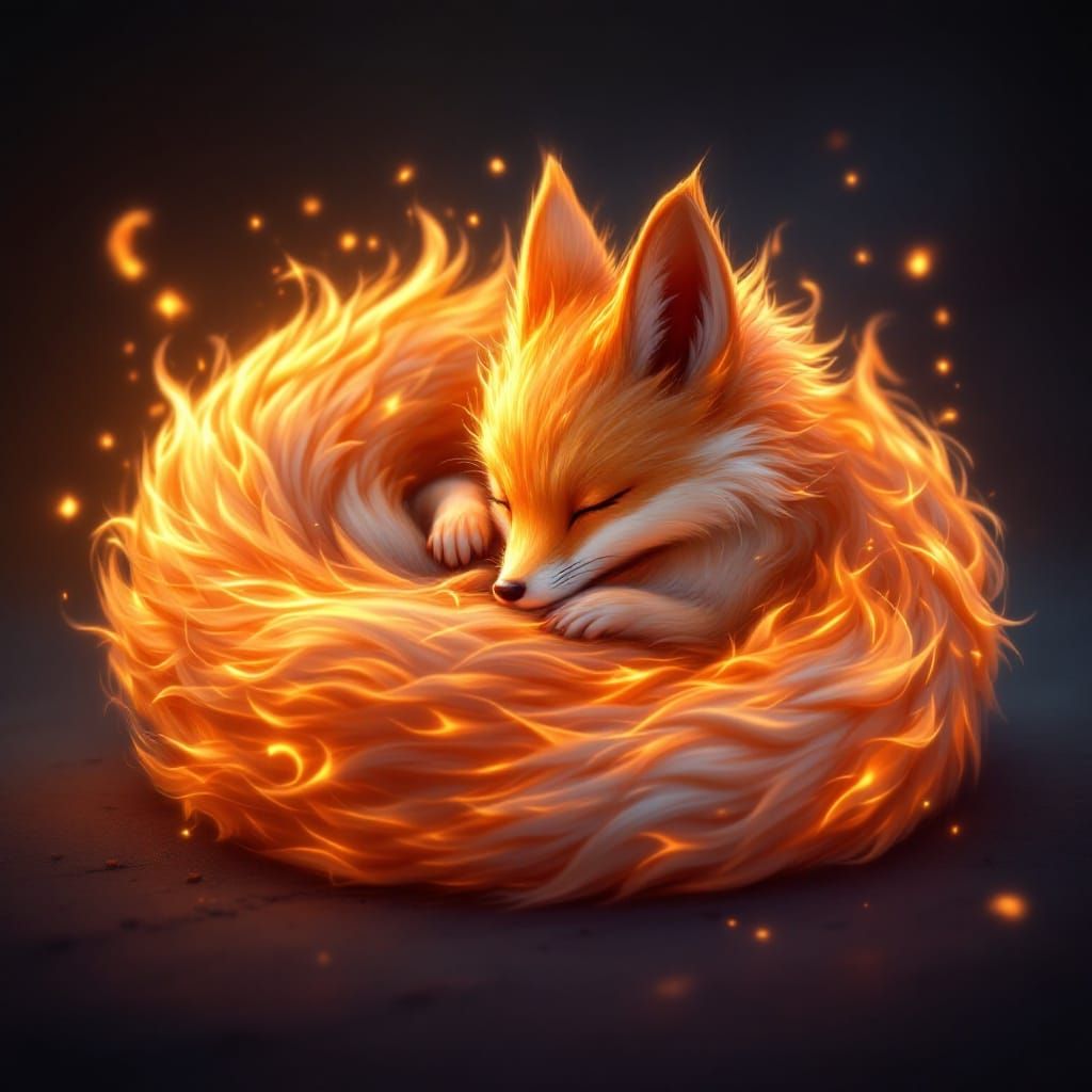 Flame-Fox Creature in Rich Digital Painting Style