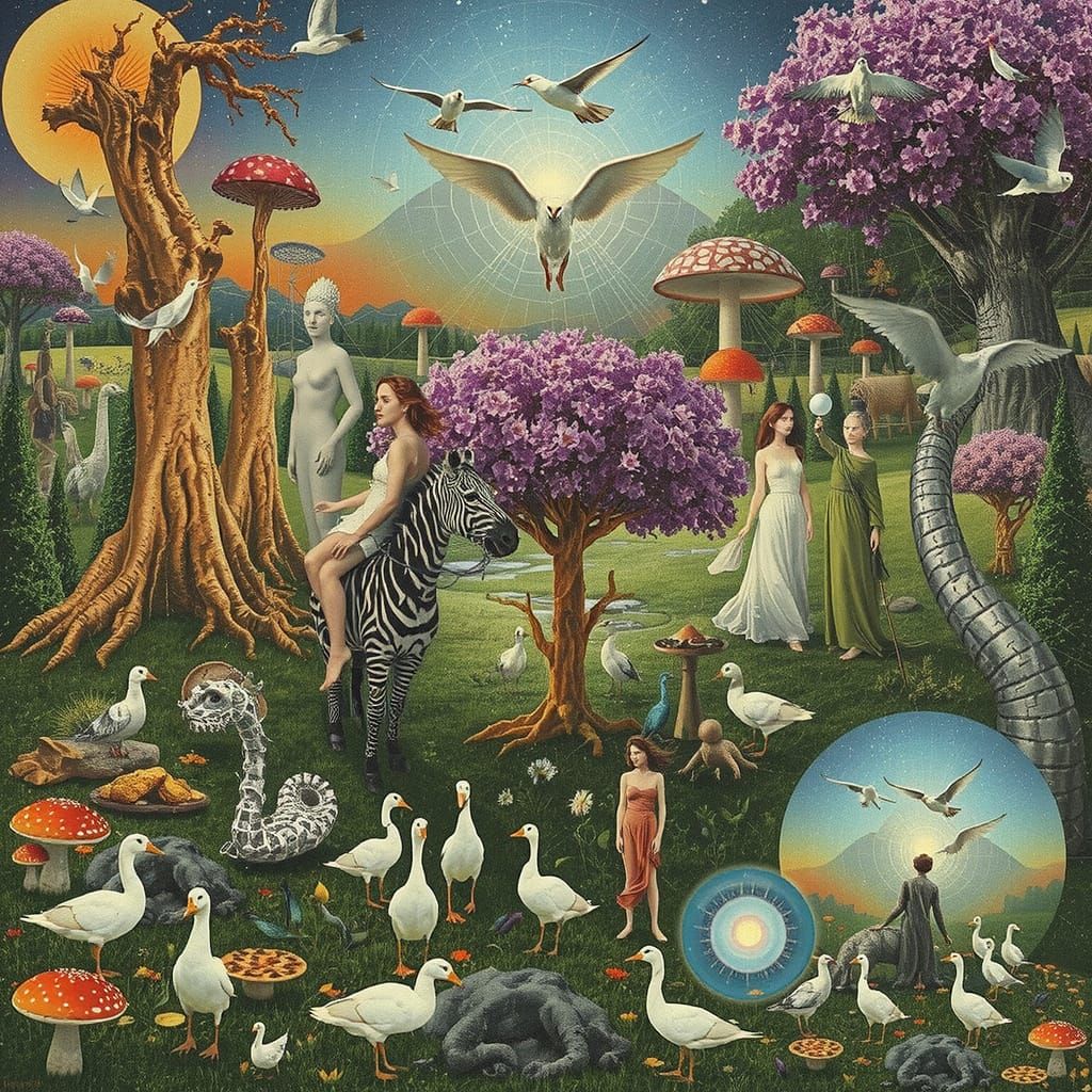 Goddess of Life Rides Zebra Through Surreal Mental Landscape