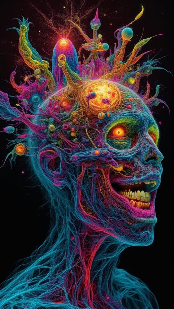 Fractal Man with Mutated Facial Features in Rainbow Dreamsca...