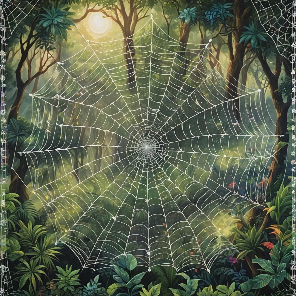 Giant Crystal Spiderweb Over Tropical Earth