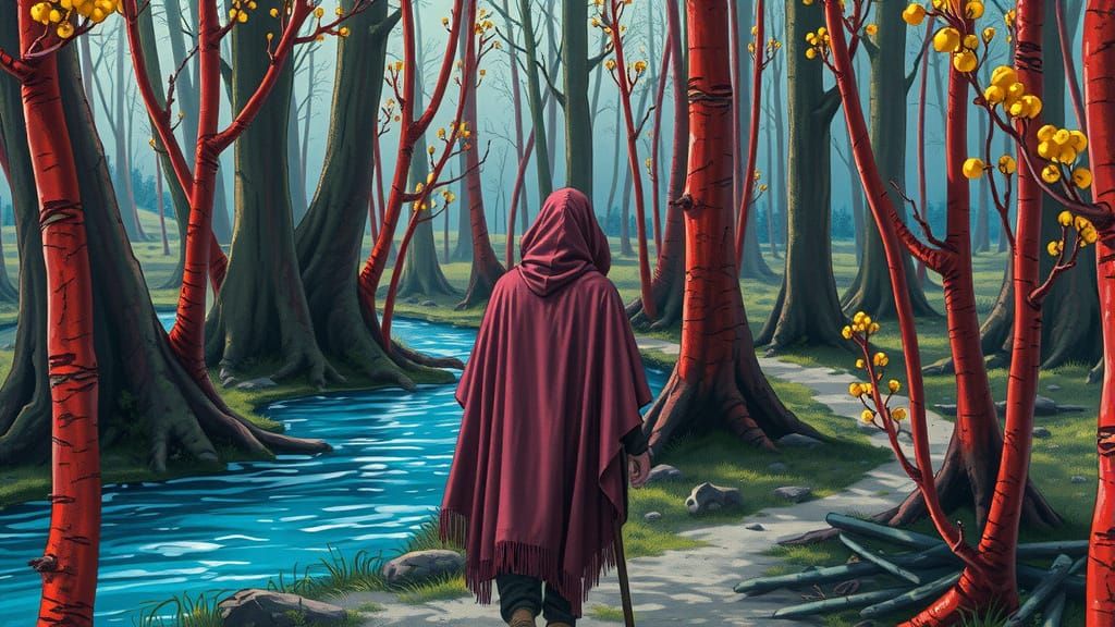 Surreal Forest Wanderer in Alcohol Ink Style