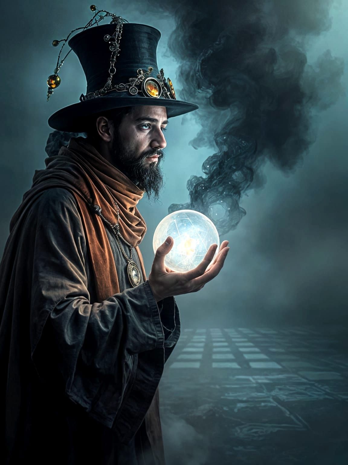 Alchemist at Misty Crossroads in Dreamlike Impressionism