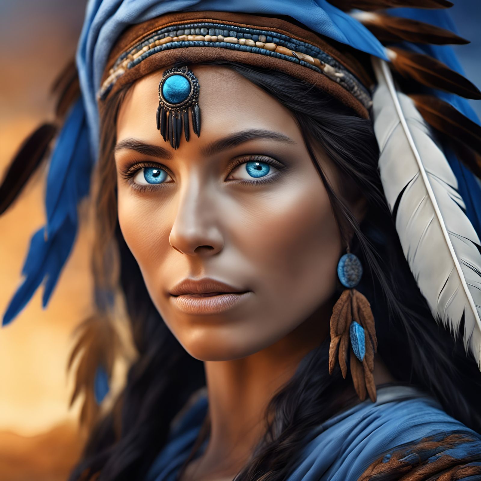 Woman with Piercing Blue Eyes in Romantic Style