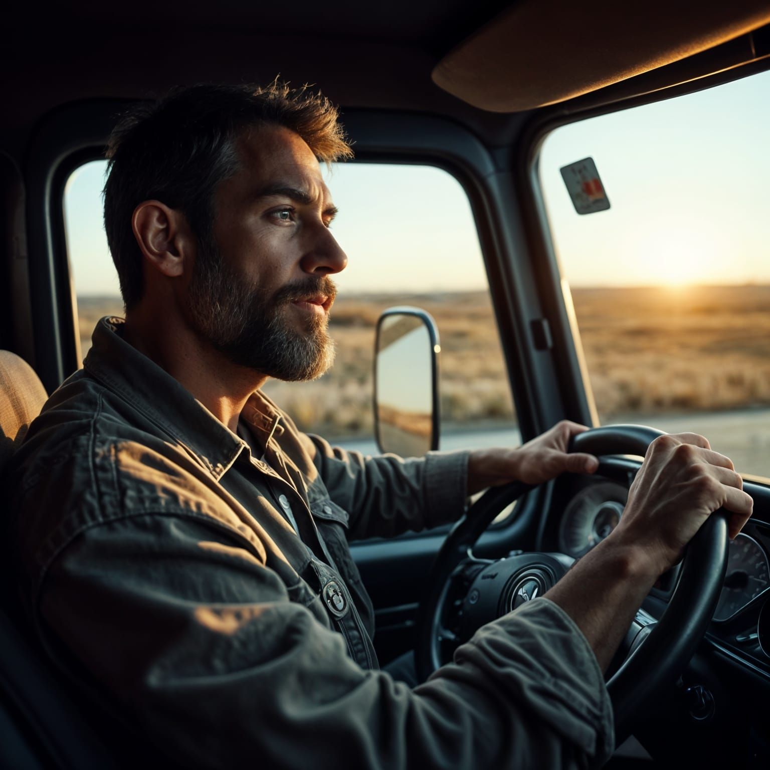 Truck Driver's Loving Thoughts of Wife: Cinematic Photo