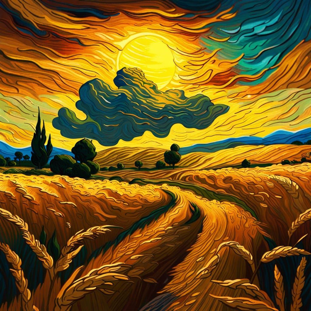 Impressionist Wheatfield Landscape in Van Gogh Style