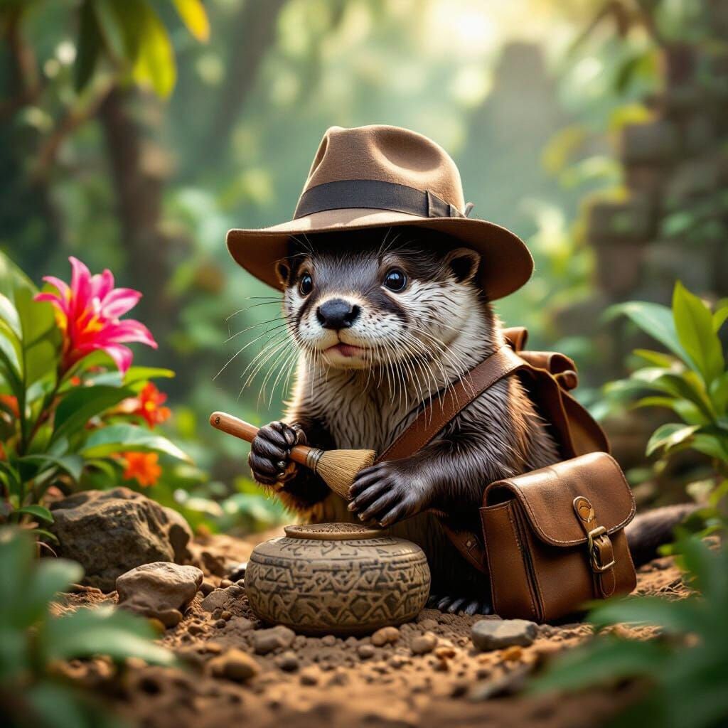 Otter Archaeologist Discovering Incan Artifact in Amazon