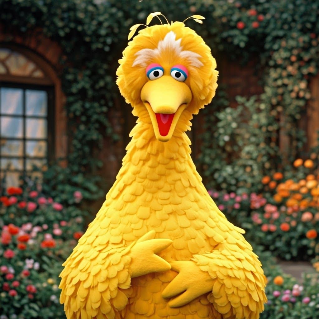 Vibrant Muppet Bird in a Whimsical Garden