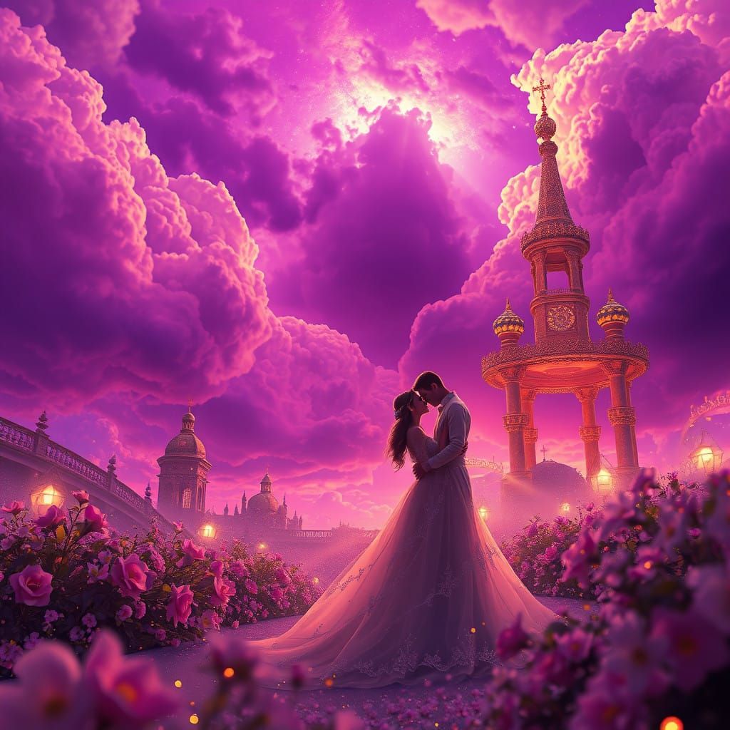 Romantic Dreamscapes Under Vibrant Purple Skies