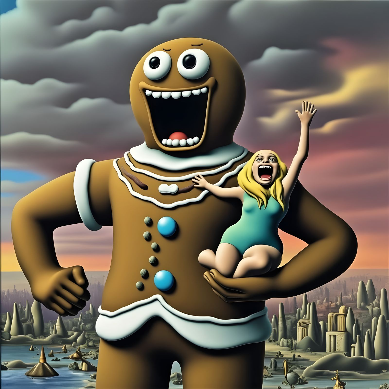 Gingerbread Giant Devours a Blonde in a 1930s Cartoon Dreams...
