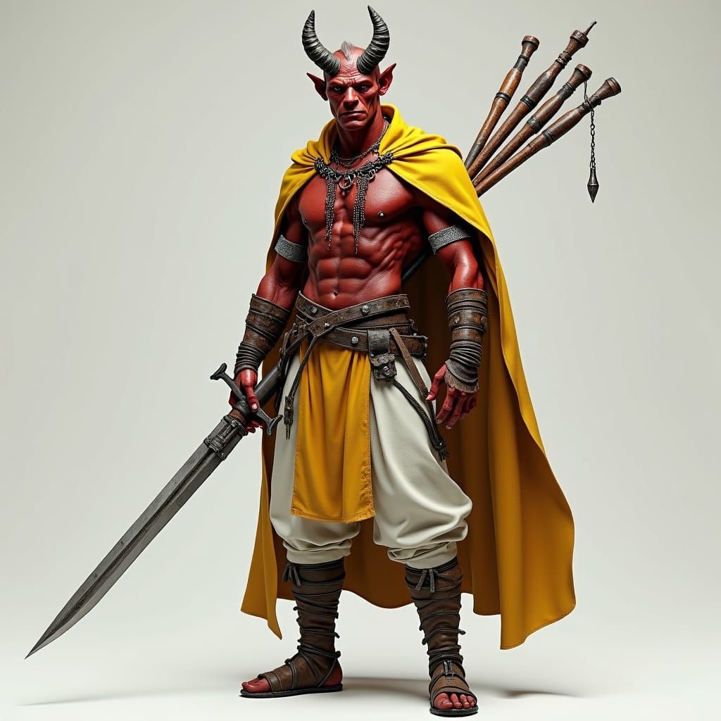 Devil Warrior in Medieval Attire with Cybernetic Eye