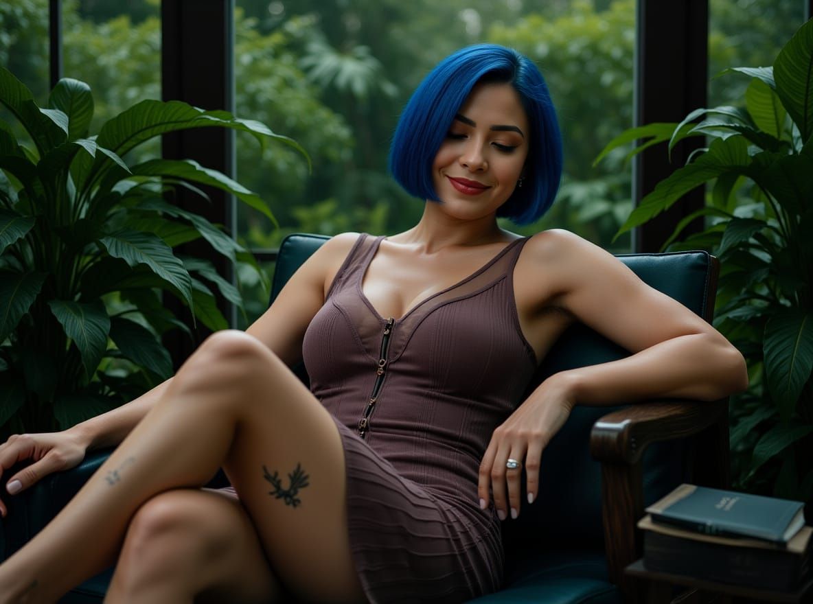 Woman Reading in Conservatory: Hyperrealistic Render