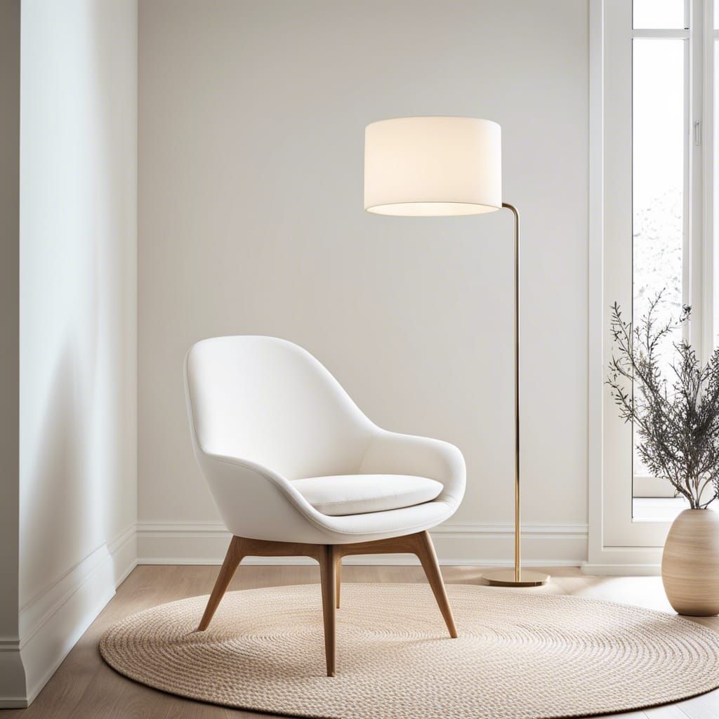 Minimalist White Chair and Modern Lamp in Scandinavian Style