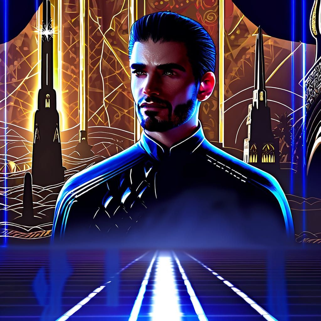 God-Like Figure in Vibrant, Gradient Blue and Gold