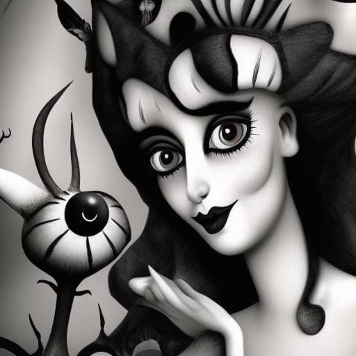Mona Lisa Reimagined in Tim Burton Style