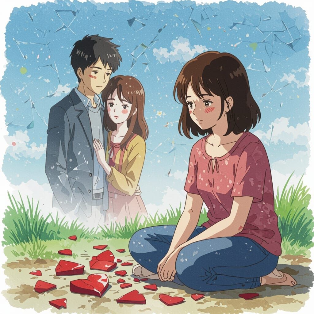 Shattered Heart: Watercolor Painting Inspired by Anime